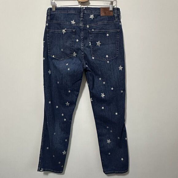 J Crew Vintage Straight Jeans 30 Ankle White Stars Patriotic July Blue BBQ Party - Picture 6 of 10